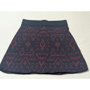 Title Nine Skirt Women's Knit Merino Wool Blend Size XS Blue Red Aztec Mini